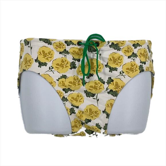 Bikini Bottom Swimsuit in Rose Print  in White and Yellow Size Large - Picture 1 of 5